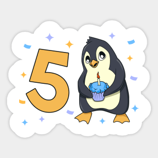 I am 5 with penguin - kids birthday 5 years old Sticker